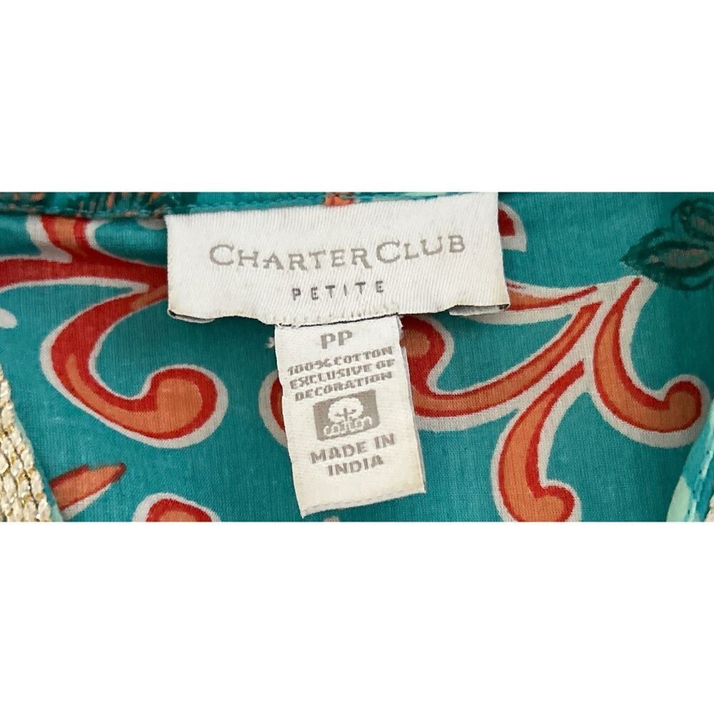 Charter Club Tunic Top Blouse Cotton Embroidered Paisley Size Small - Picture 5 of 6